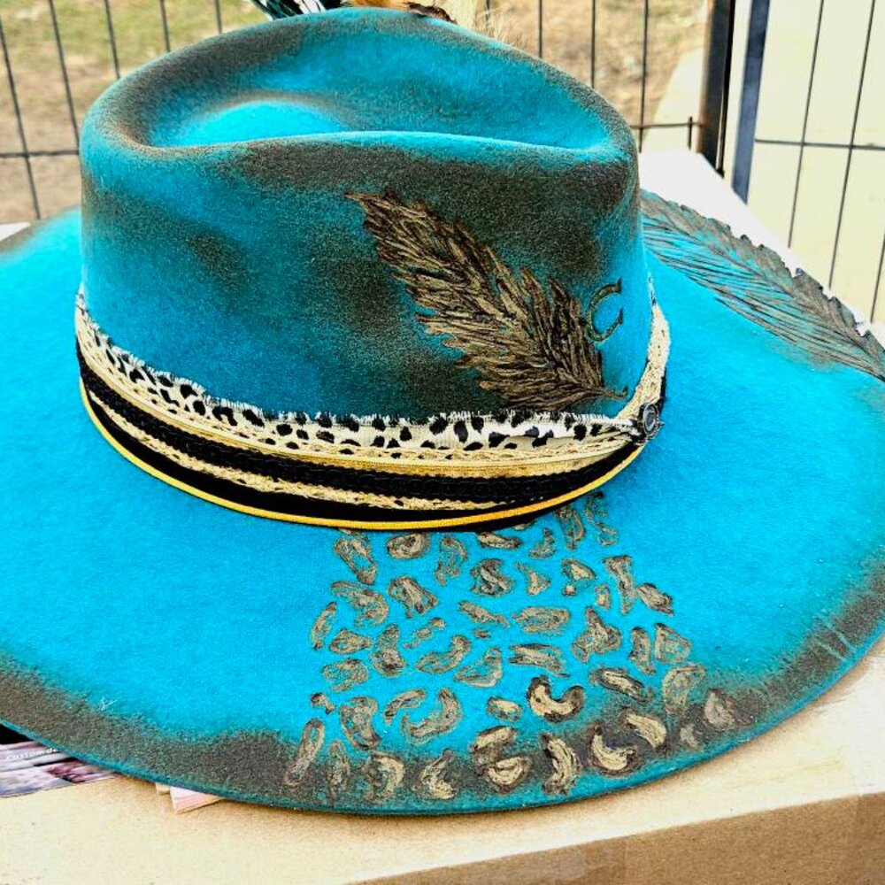Charlie 1  Horse Turquoise HAND Burned Hat - Picture 3 of 5